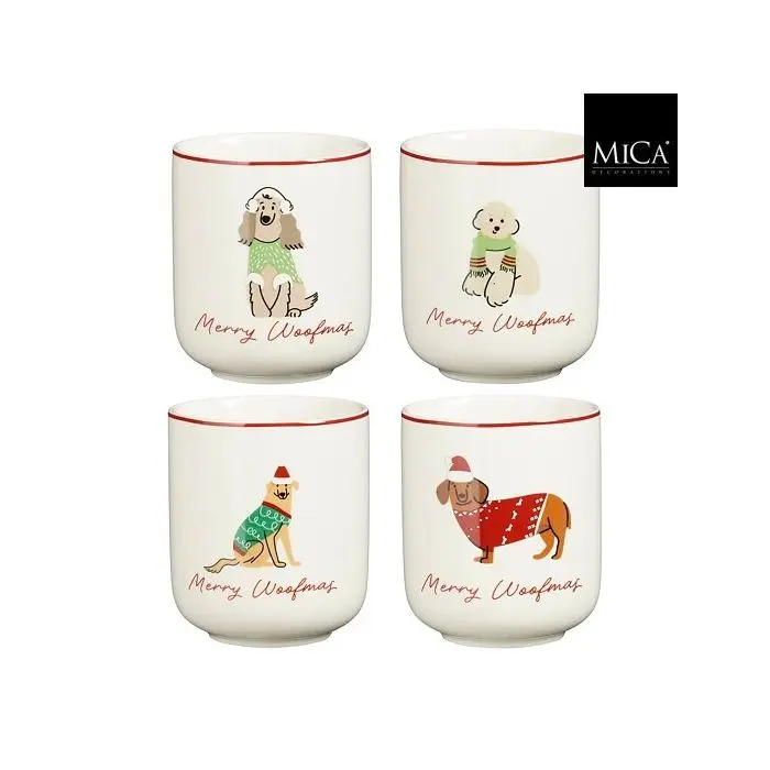 Set 4 Kaffeetassen Mit Weihnachtlichem Hundemotiv 7,5 Cm