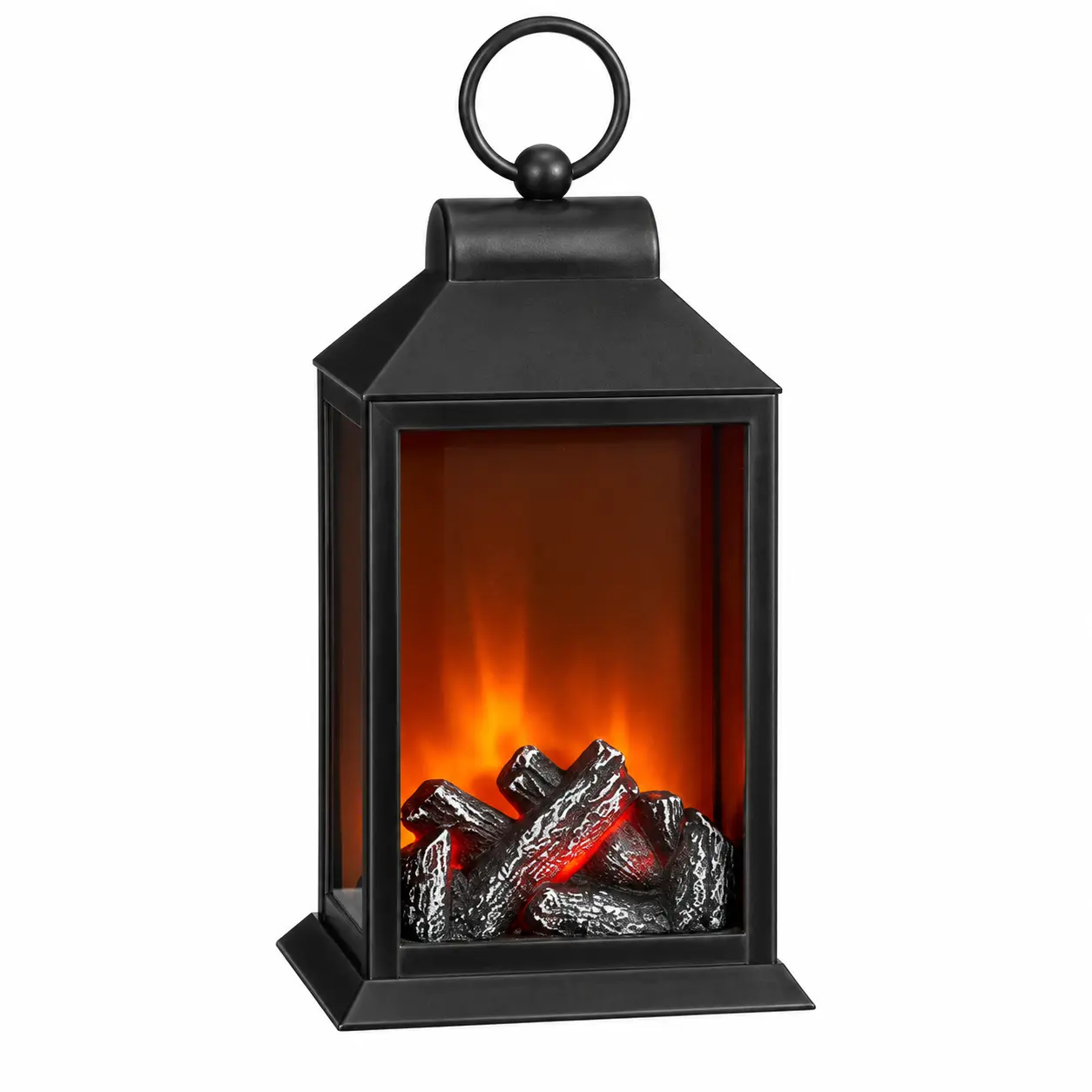Schwarze Led-laterne Mit Kamin-effekt Und Timer L1