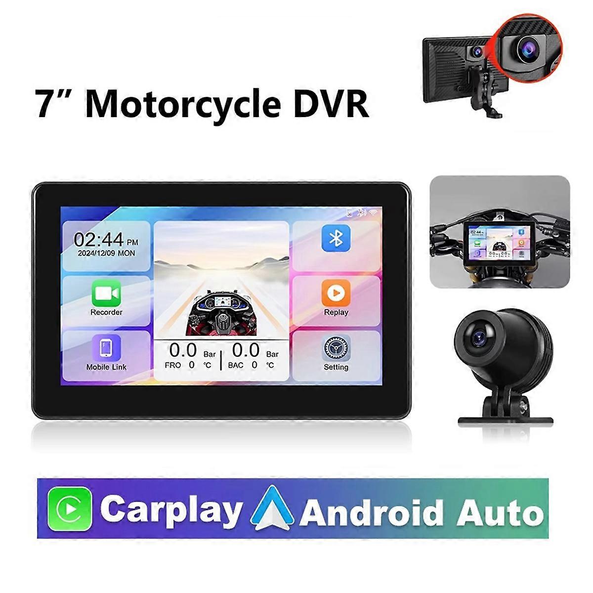 Motorrad 7-zoll-dvr Mit Kabellosem Carplay-bildschirm, Android Auto, Multimedia-player, Dashcam, Navigationsmonitor
