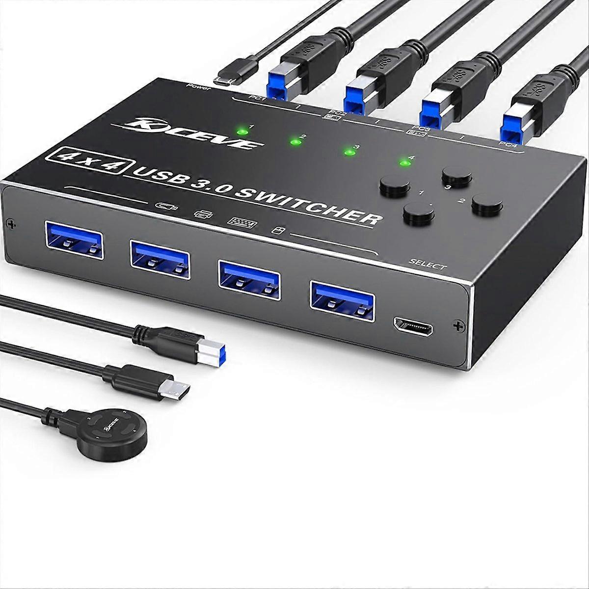 Usb 3.0-umschalter Für 4 Computer, 4 Usb-ports, Wahlschalter Für Tastatur, Maus Und Drucker