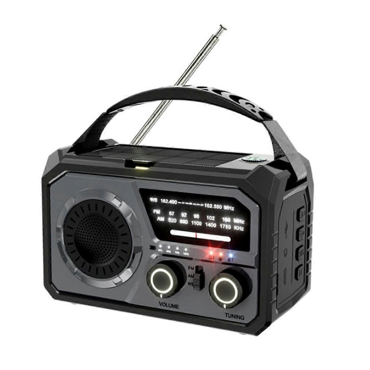 16000mah Notfallradio Mit Solar- Und Handkurbelbetrieb, Am/fm/sos, Bluetooth 5.3, Usb-c-ladeanschluss, Grau