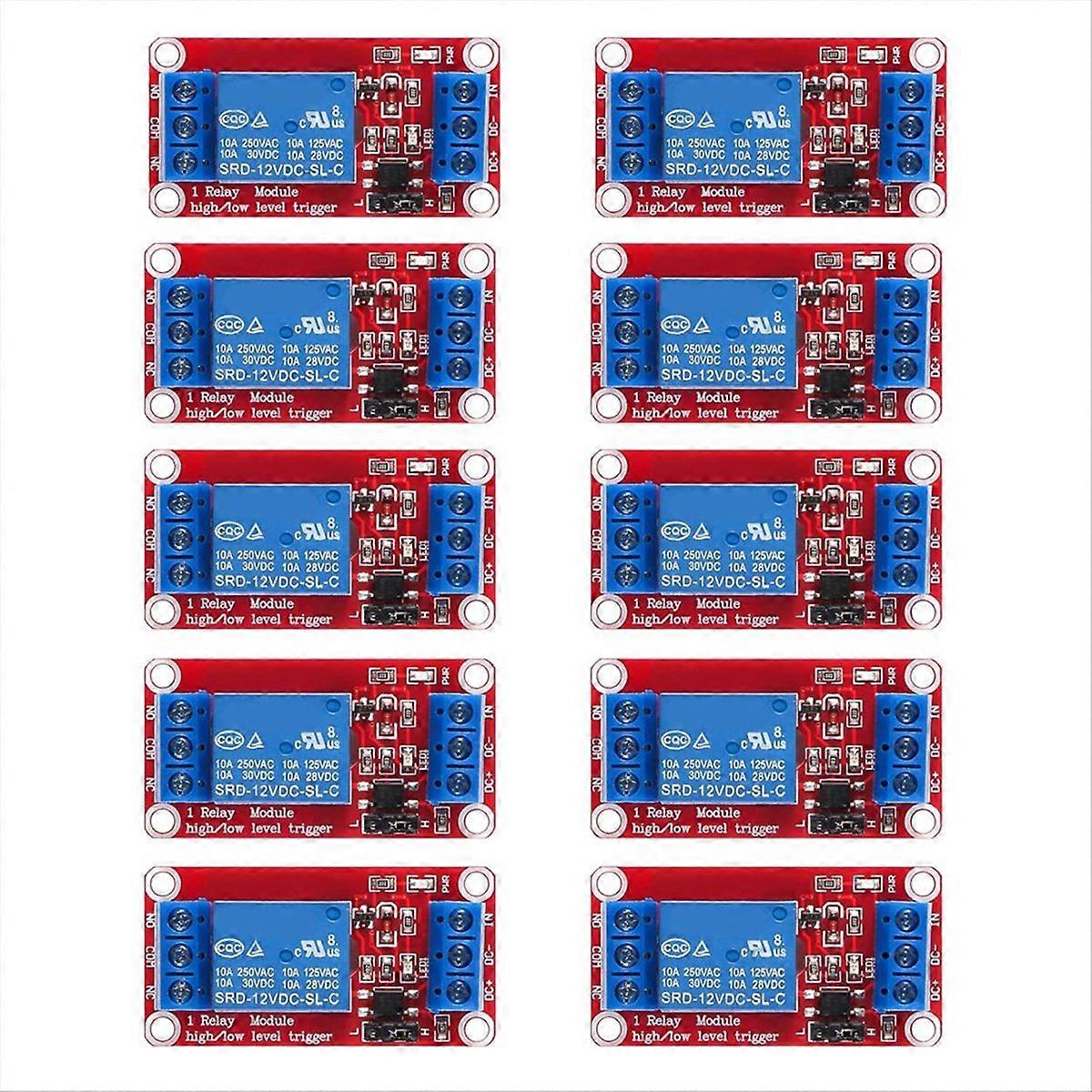 10 Stück Relaismodule, 12 V Dc, 1 Kanal Mit Optokoppler-isolation, Unterstützt Hohe Und Niedrige Pegel.