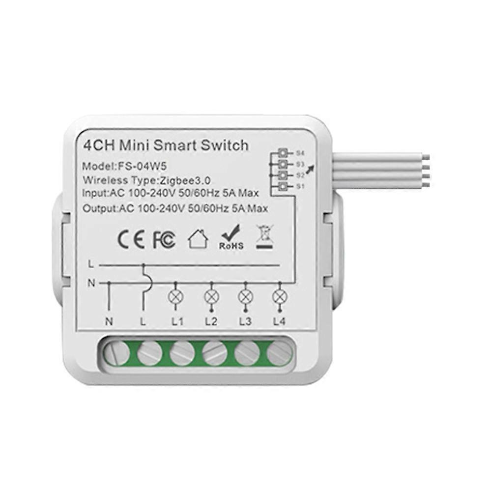 Zigbee-relais-schaltmodul 5a 4-kanal Ac100-240v, Kompatibel Mit Alexa Home Mini Smart Switch Modul