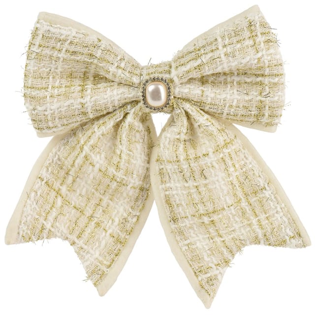 Weihnachtsschleife Champagnerfarben Mit Brosche & Clip - Polyester