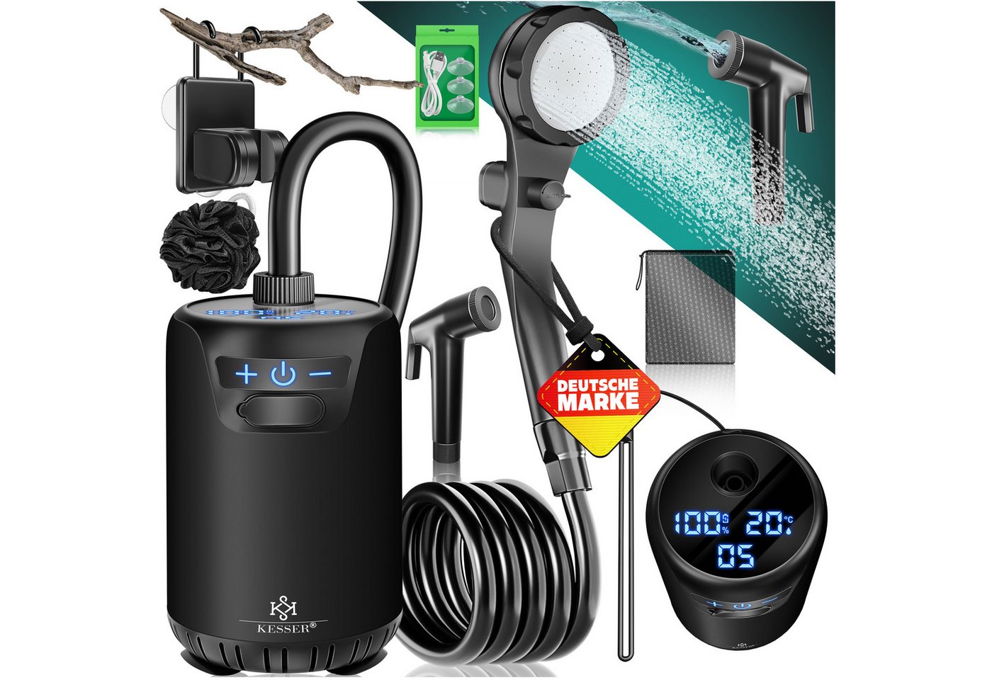 Kesser® Campingdusche, Pumpe, Akku 8000 Mah - Ohne Behälter, Schwarz / Schwarz Bild 2