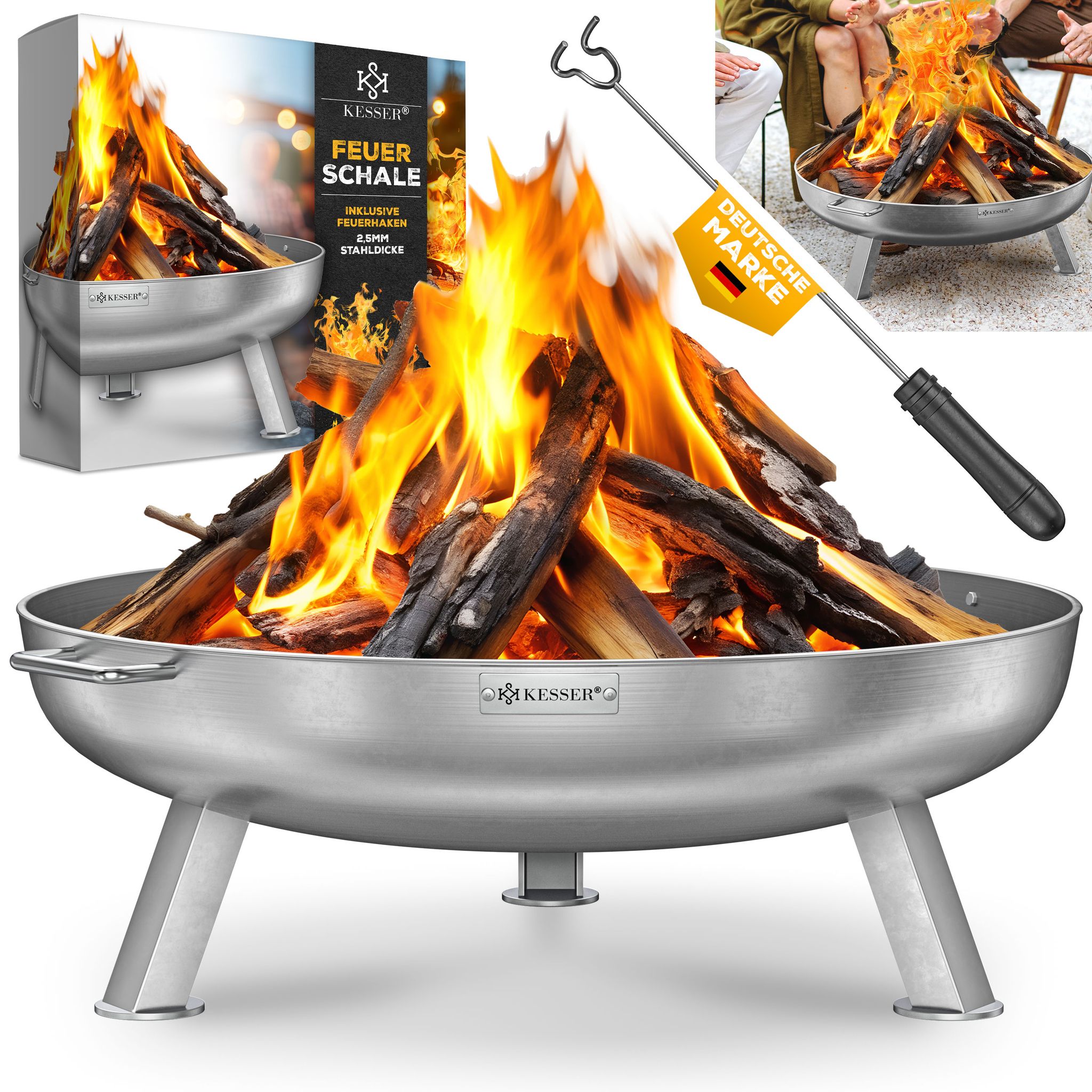 Kesser® Feuerschale Ø 60-80 Cm, 2,5 Mm Stahl - Mit Feuerhaken