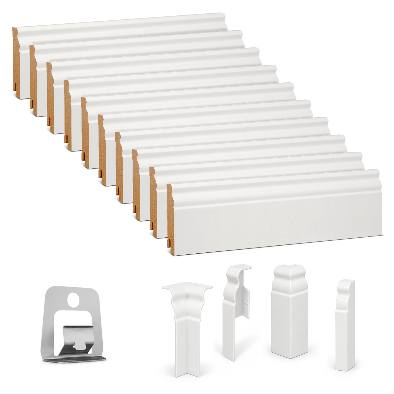Kgm Sockelleisten-set Weiß Ral 9010 Mdf 19 X 80 X 2200 Mm 10 Stk