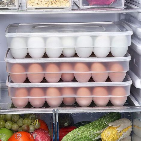 Eierbehälter Aus Kunststoff Für Die Küche, Große Aufbewahrungsbox Mit Gittereinsatz Für Den Kühlschrank, Eierhalter Mit Deckel Für 34 Eier