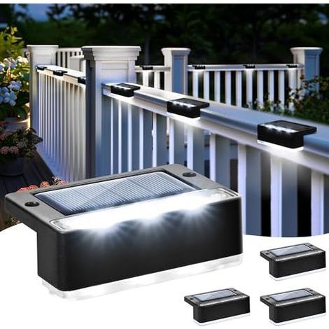Solpex Set Aus 4 Weißen Solar-außenleuchten Für Treppen, Wasserdicht, Led-beleuchtung Für Treppen, Stufen, Zäune, Gärten, Innenhöfe, Dekoration (schwarz, Kaltweiß)