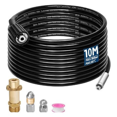 Ferret, 180 Bar 60 °c Rohr, Abflussreiniger Mit Strahl- Und Rotations-hochdruckdüse Und 1 Adapter, Effiziente Verstopfungsbeseitigung, Kompatibel Mit Karcher K2 K3 K4 K5 K6 K7-10m