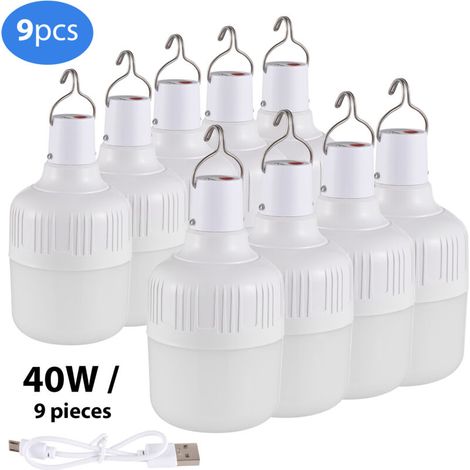 Aufladbare Led-ampulle 40w Mit 3 Modi, 9 Stück, Usb-notbeleuchtung Für Zuhause
