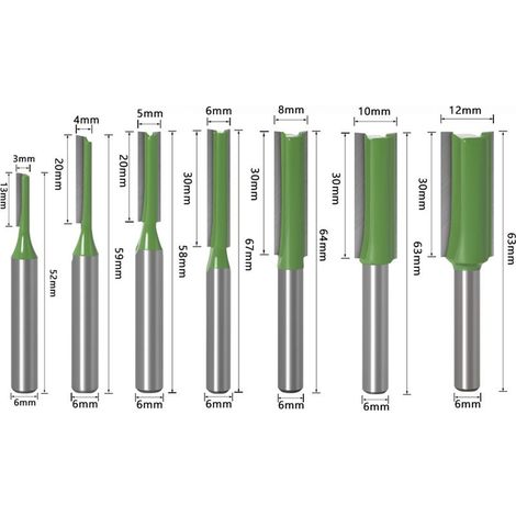 Set Aus 7 Professionellen Holzfräsern, 3–12 Mm – 6-mm-schaft Mit Doppelnut – Für Oberfräse Und Tischlerarbeiten