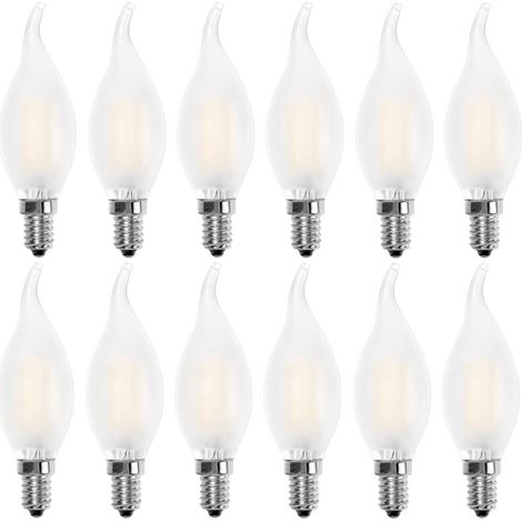 Ampoule Led E14 Flamme,forme De Bougie,blanc Chaud 2700k,4w Equivalence Incandescence 40w,400lm, Lot De 12 [classe Énergétique A+]