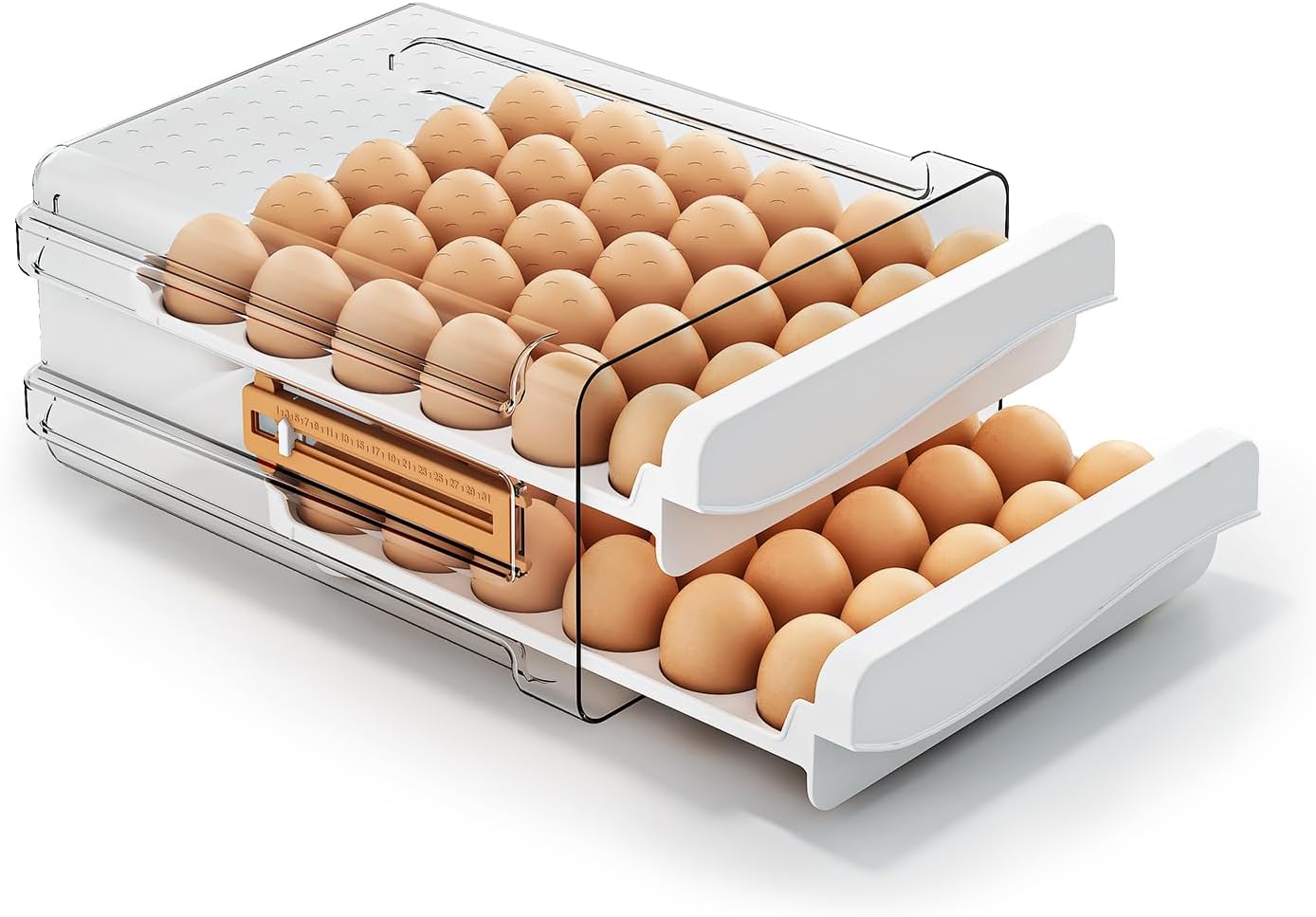 Eierablage Für Den Kühlschrank, 60 Stück, 2-lagiger Eierbehälter Mit Timerfunktion, Transparente, Stapelbare Eierablage