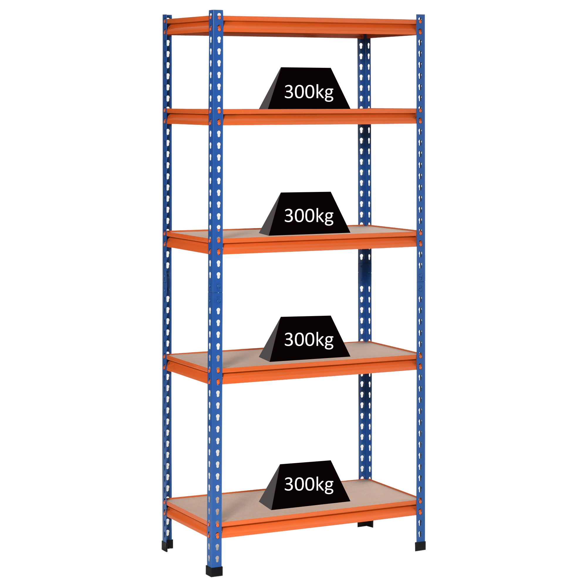 Garagen-regal Metall 5 Ebenen, Bis 1500 Kg, 80x40x182 Cm, Blau-orange