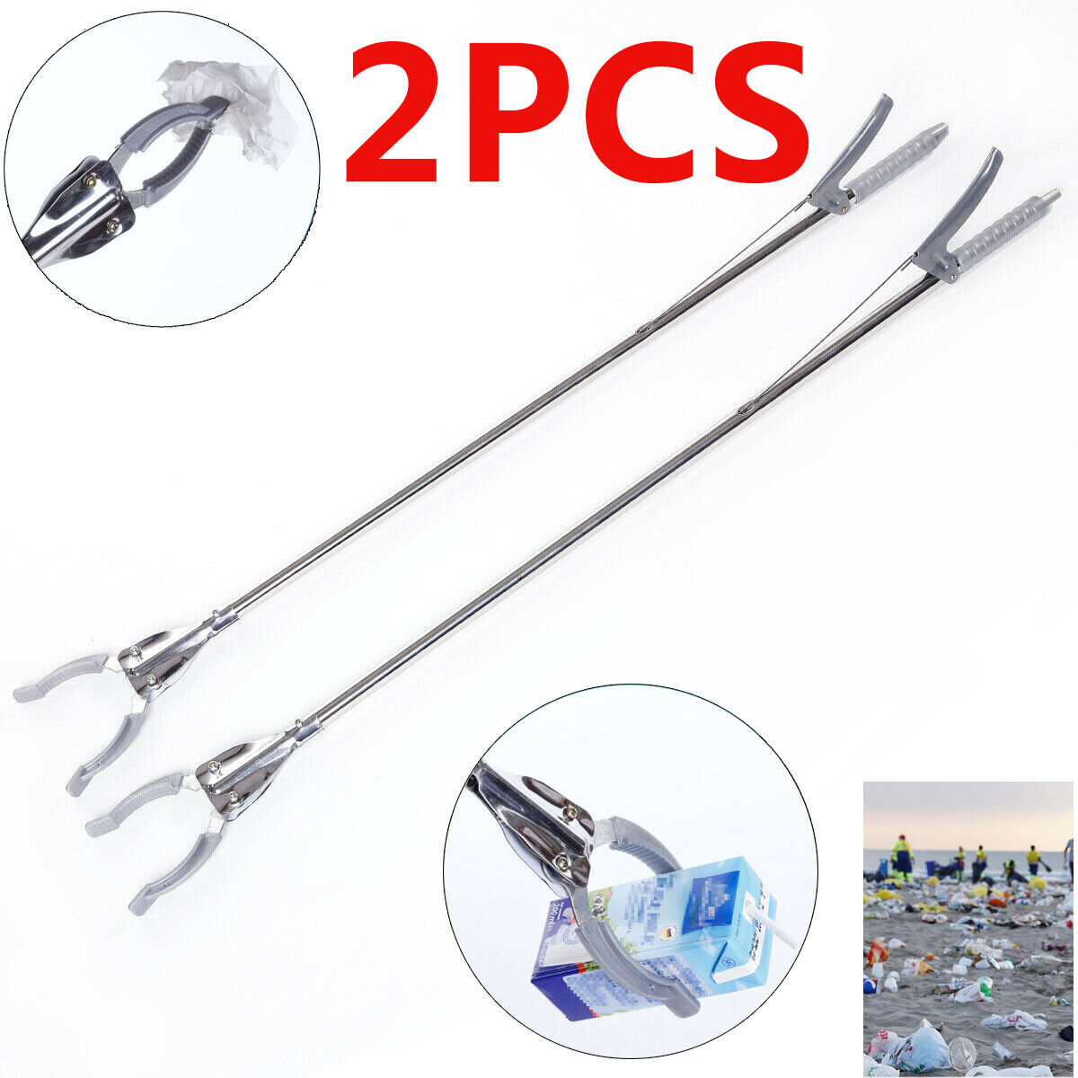 Greifzange 94 Cm, 2er Set, Metall, Müllzange, Klappbar