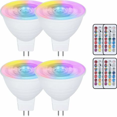 4er-set Mr16 Led-lampen 3 W Farbwechsel Gu5.3 – Ac/dc 220 V – Rgb + Warmweiß 3000 K Dimmbar – Reflektor Mit Fernbedienung – Memory-funktion – Energiesparend [klasse