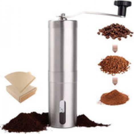Handkaffeemühle, Edelstahl-kaffeemühle Mit 100 Kaffeefiltern, Kurbelmühle, Kompakte Größe, Perfekt Für Ihr Zuhause, Büro Oder Reisen