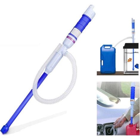 Tragbare Elektrische Wasserpumpe Mit Blauem Saugschlauch – Flüssigkeitsübertragungspumpe Für Benzin, Diesel Und Andere Fluids – Ideal Für Fischbecken Und Wassertanks