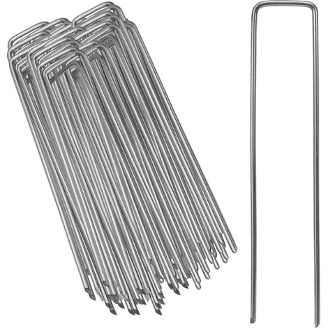 50er-pack Verzinkte Stahl-bodenanker - Für Unkrautschutzfolie, Gartenvlies, Zaun, Garten (150 X 25 Mm - Ø 2,8 Mm)