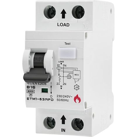 16a 1p+n 6ka B16 Lichtbogenfehler-schutzschalter (afdd) – Miniatur-leistungsschalter Mit Schutz Gegen Lichtbogenfehler, Überlastungen Und Kurzschlüsse Etm1-63afd B16