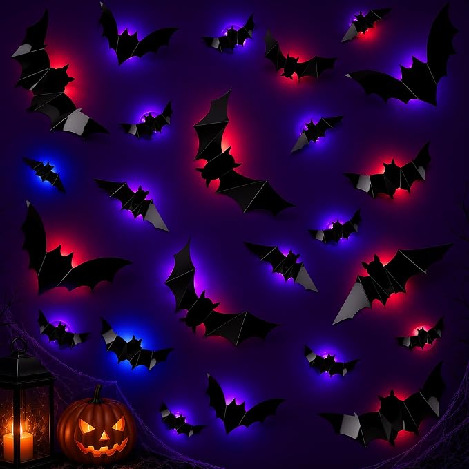 Halloween-außendekoration: 36 Leuchtende 3d-fledermäuse Für Tür Und Fenster Inklusive 36 Led-lichtern Und Selbstklebenden Fledermaus-pads