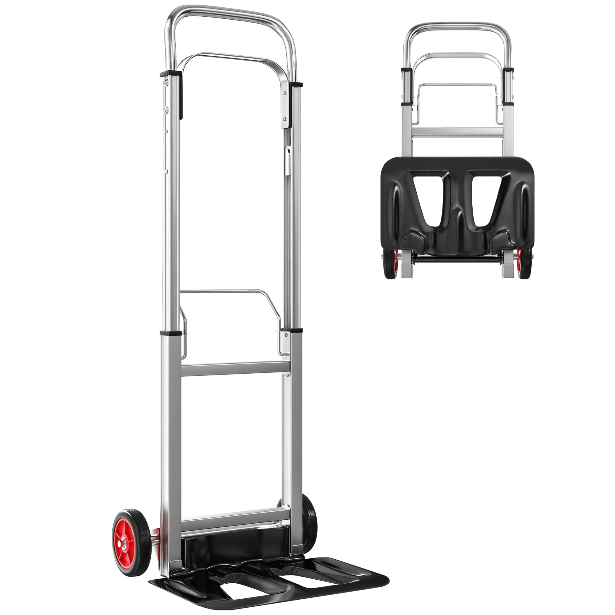 Klappbare Aluminium-sackkarre, Bis 90 Kg, Räder, Verstellbarer Teleskopgriff, 40x41x108 Cm, Silber/schwarz