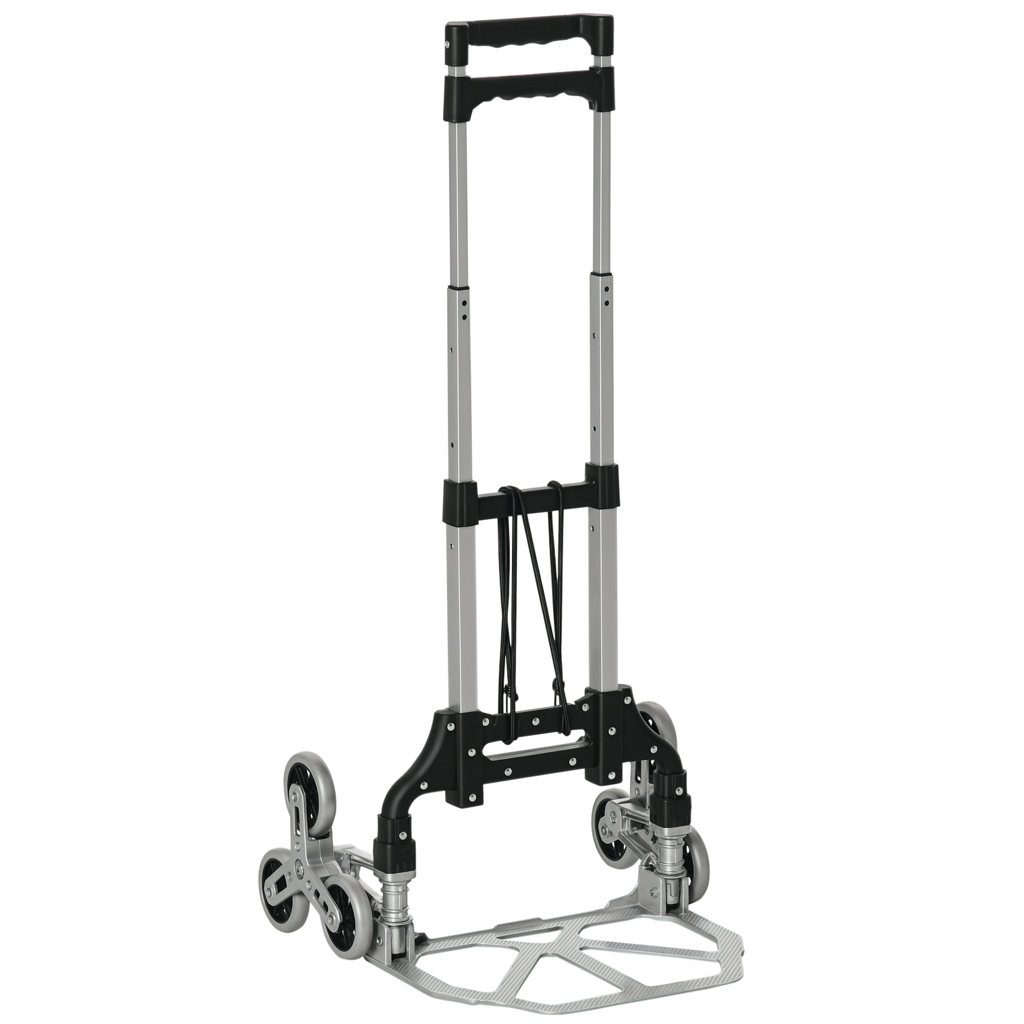 Klappbarer Transportwagen Mit 6 Rädern, Bis 70 Kg, Mit Seil Und Ausziehbarem Griff, 47x47x100 Cm, Schwarz/silber