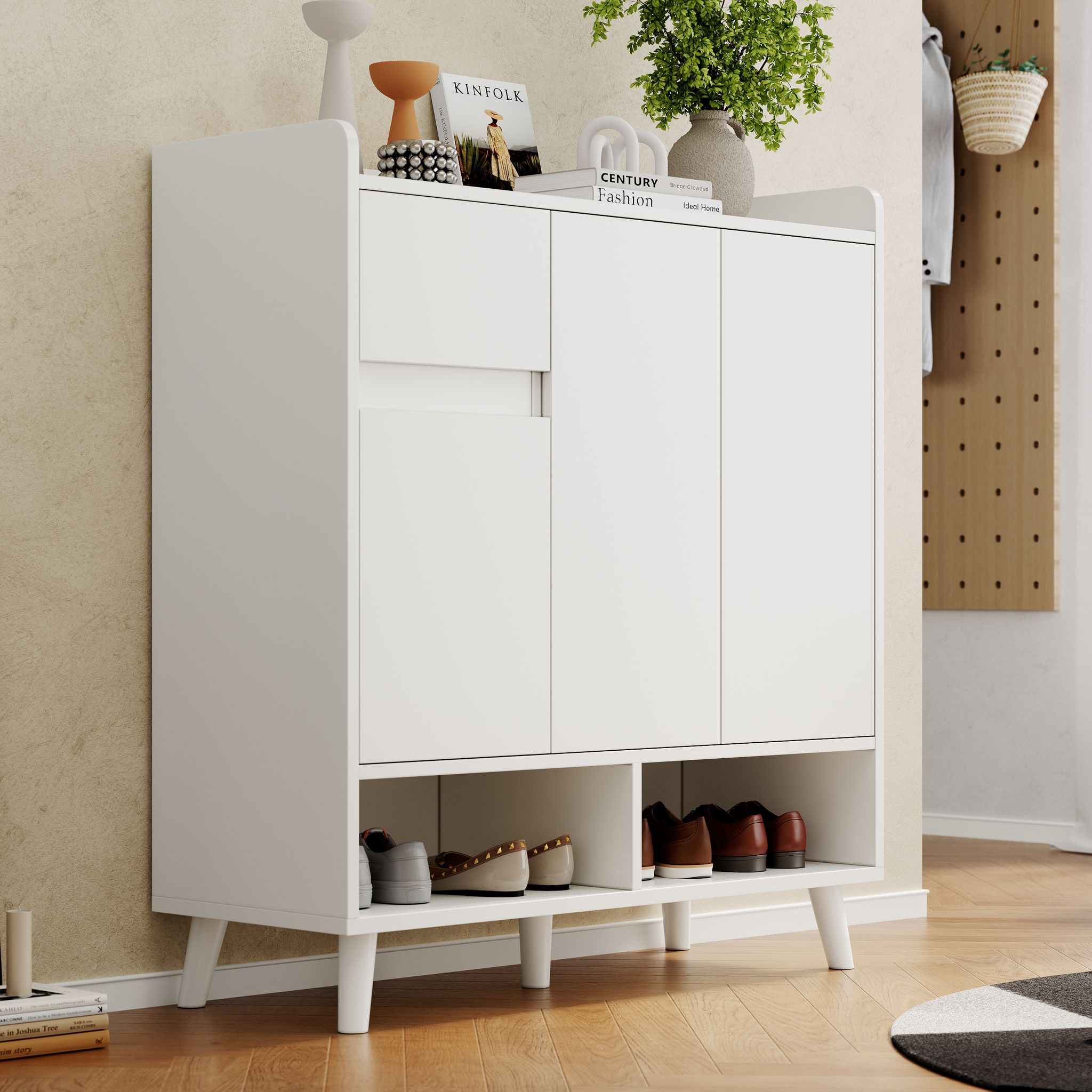 Kommode / Sideboard / Schuhschrank Mit Verstellbaren Einlegeböden – Minimalistischer Home Organizer Mit Massivholzbei...