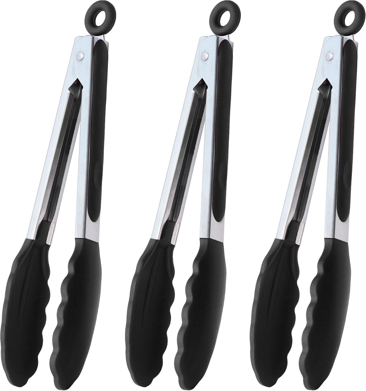 Servierzange, 23 Cm, Kochzange Mit Silikonspitzen, 3er-set (schwarz)
