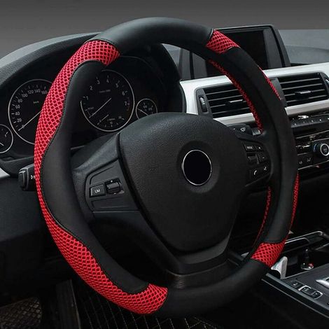 Auto-lenkradbezug, Universeller Pu-leder-lenkradbezug 38 Cm, Lenkradschutzhülle, Universelle Weiche Rutschfeste Schwarze Rote Lenkradschutzhülle 38 Cm