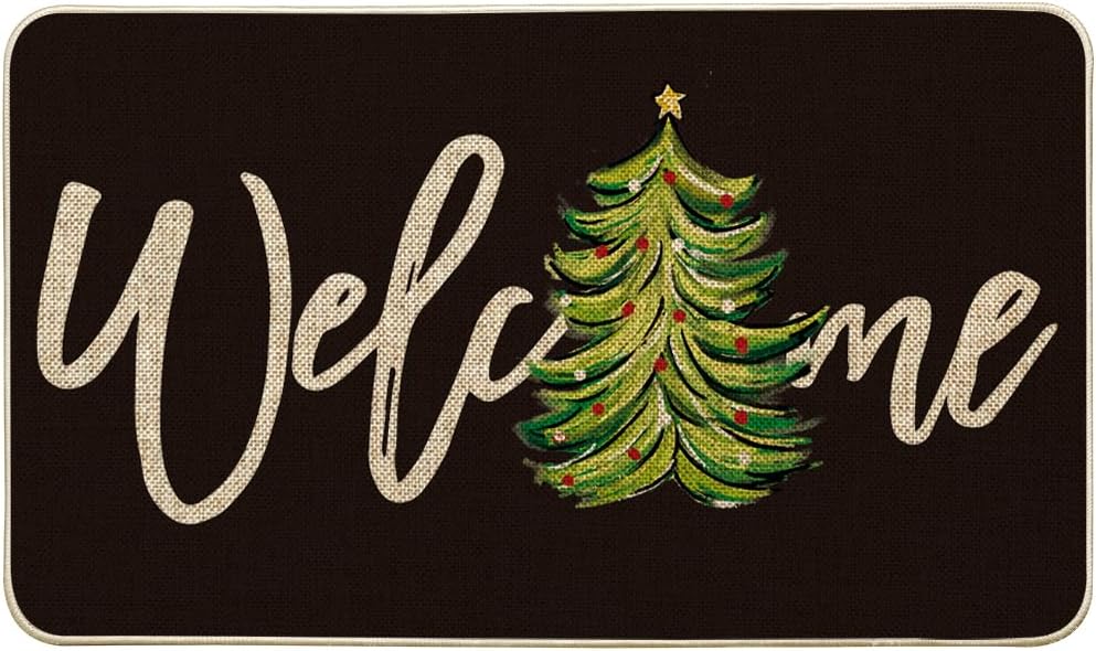 Wxsp Schwarze Weihnachtsbaum-fußmatte, Winterdeko, Flache Fußmatte Für Drinnen Und Draußen, 43 X 74 Cm, Schwarz