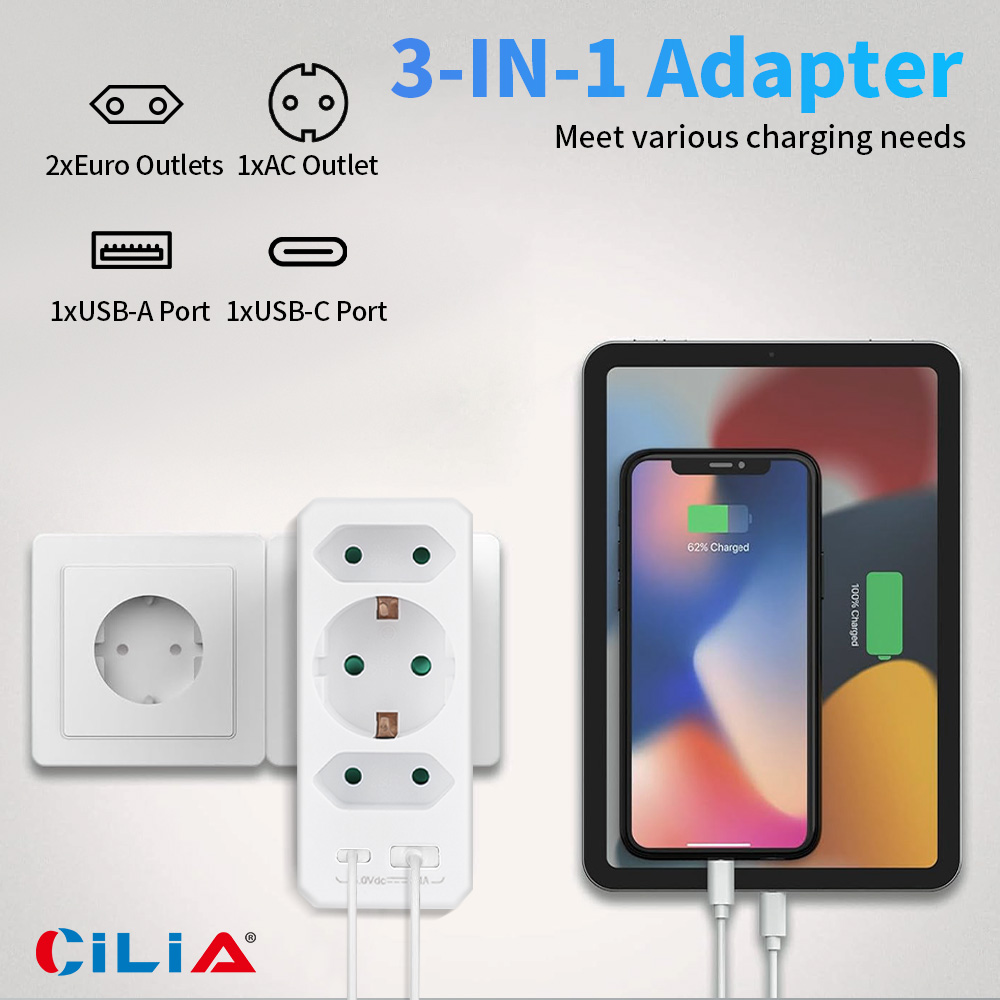 Mehrfachsteckdose 5-in-1, 3 Schuko + Usb-c/a, 3500w, Kindersicherung, Weiß