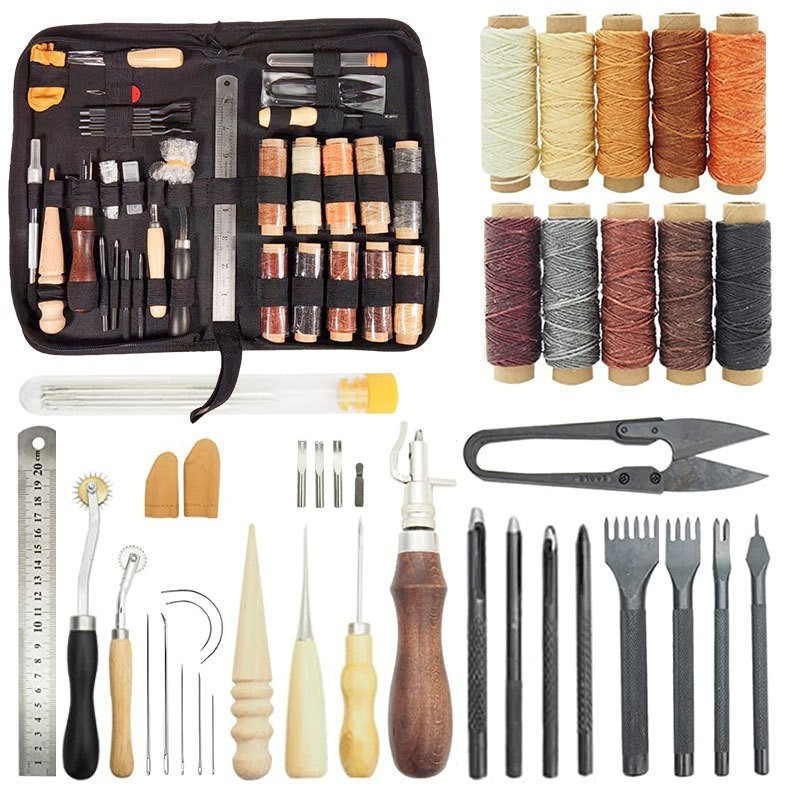 40-teiliges Lederwerkzeug-set, Lederhandwerksset, Lederwerkzeug-set / Handwerkzeuge Für Leder – Wachsfaden, Ahle, Diy, Nähen