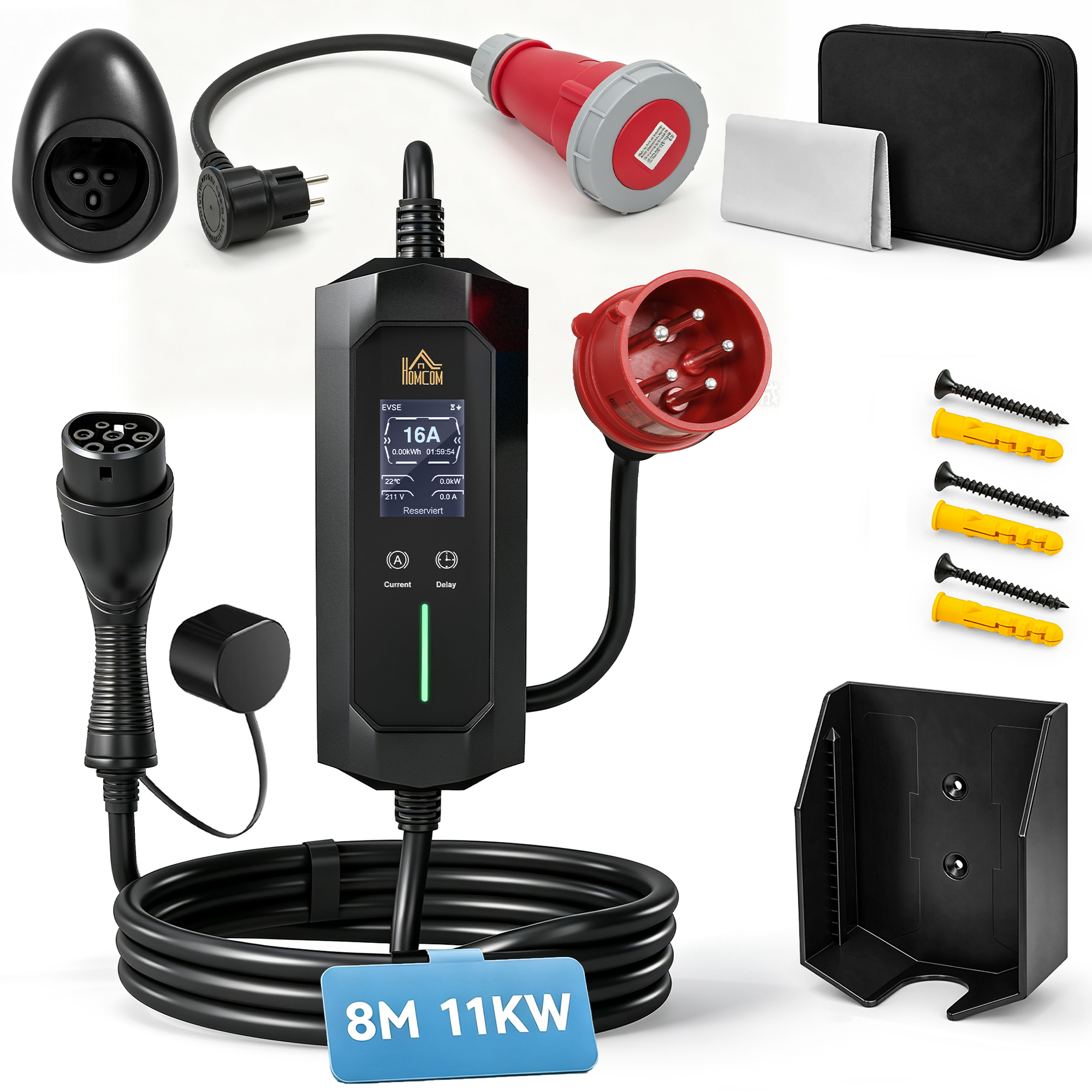 Mobile Wallbox 11 Kw, 8 M, Typ 2 Auf Cee, 6-16a, Ip65