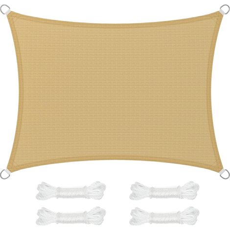 Voile D'Ombrage 3x3m En Tissu Pehd, Protection Solaire, Respirante Et Perméable À L'Eau, Pour Terrasse, Jardin, Balcon, Camping, Forme Rectangulaire Concave, Cordes De 2m, Jaune Sable