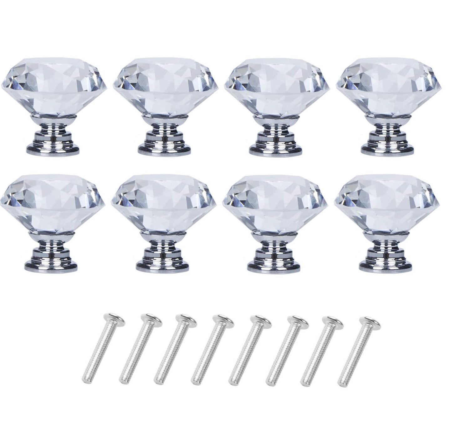 Paar Rautenförmige Glasknöpfe, Transparent/silber, 8 Stück