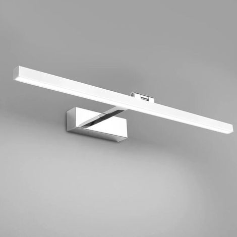 Led-wandleuchte, Spritzwassergeschützt Nach Ip44, Für Das Badezimmer, Beleuchteter Spiegel Mit 180° Drehfunktion, 50 Cm, 12 W, Kaltweißlicht 5500 K, Farbe Schwarz Und Silber, Modernes Modell