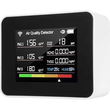 13-in-1 Tuya Wifi Luftzähler, Innenmonitor Zur Erkennung Von Co₂, Tvoc, Hcho, Pm2.5, Pm1.0, Pm10, Feuchtigkeit, Temperatur, Datum, Uhrzeit, Alarm, Timer, Stoppuhr