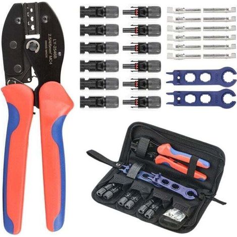 Mc4-crimpzange 220 Mm – Hochfester Kohlenstoffstahl – Crimpbereich 2,4/4/6 Mm² – Ergonomisches Design Für Photovoltaik-kabel – Set Mit 28 Stück