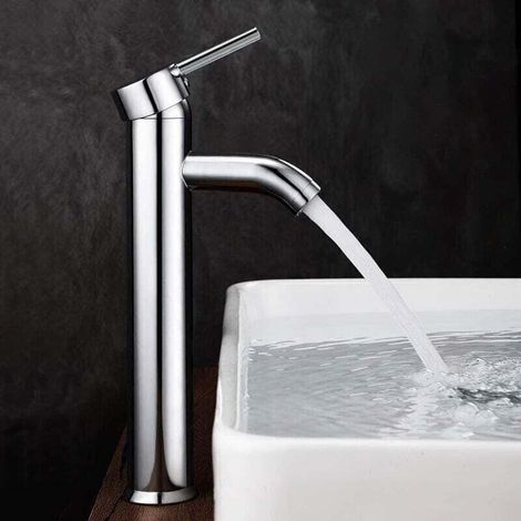 Waschbeckenarmatur, Bad Mit Hohem Einhebelmischer Für Waschbecken Oder Aufsatzwaschbecken, Warm Und Kalt Einstellbarer Mischarmatur, Verchromtes Messing (silbergrau).