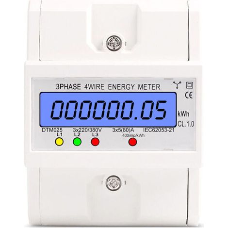 Dreiphasiger Digitaler Energiezähler, Digitales Din-schienen-stromzählgerät, 3 X 220v, 4-adrig, 4p (5(30) A) (dreiphasig 220v 4-adrig 4p).