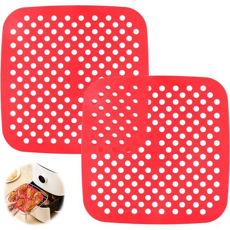 2er-set Wiederverwendbare Silikon-luftfritteusenmatten, Silikonmatten Für Die Heißluftfritteuse, Antihaftbeschichtet, Leicht Zu Reinigen, 7,5 Zoll, Perfekt Für Gesundes Kochen, Farben Rot Und Schwarz