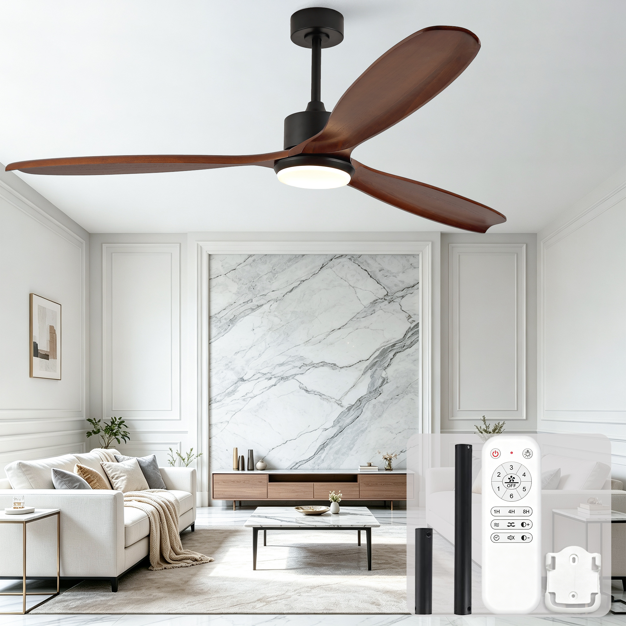 70-zoll-deckenventilator Mit 3 Flügeln Aus Massivholz, Niederspannungs-gleichstrommotor, 3cct, Remote Control