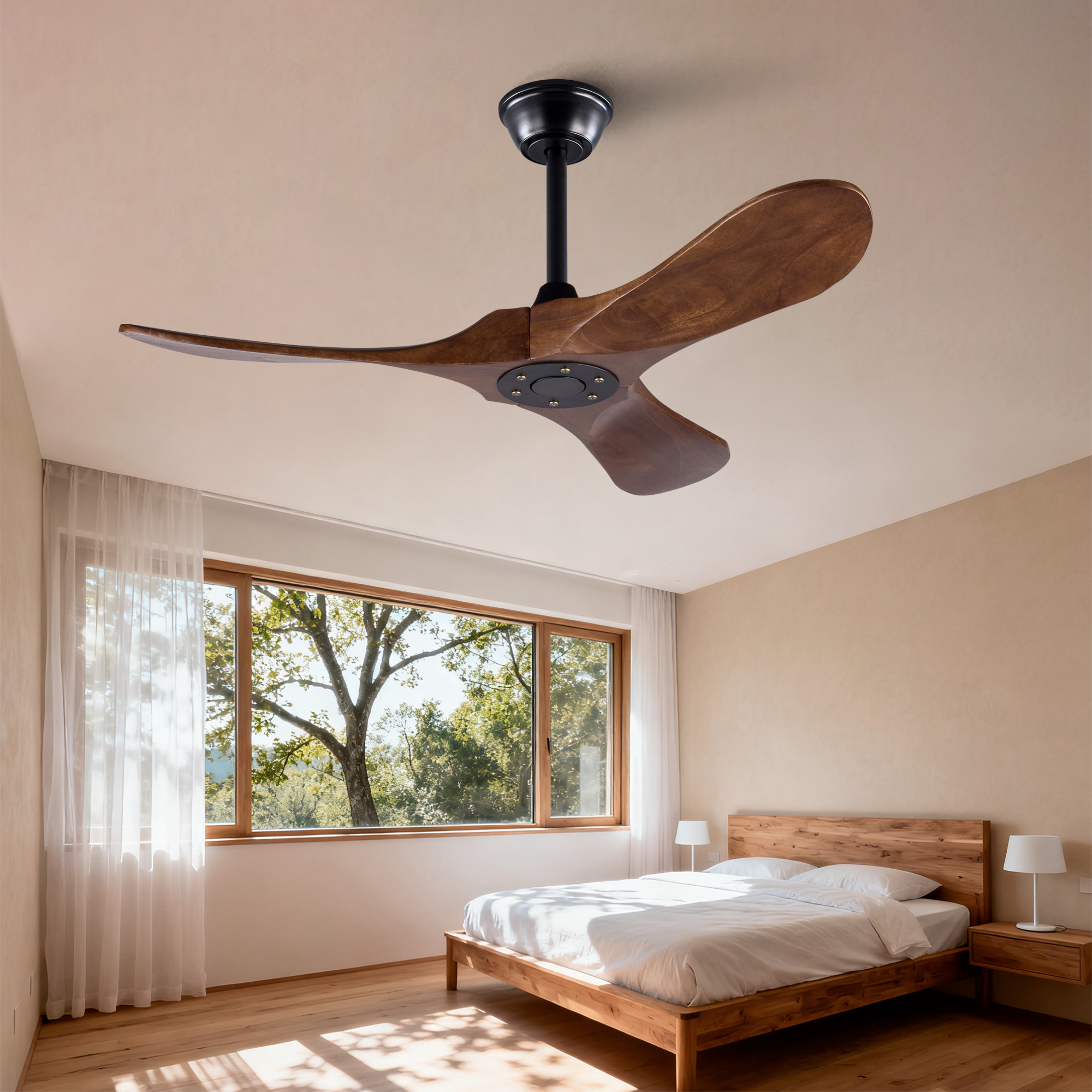 Deckenventilator 107 Cm Ohne Licht, 3 Massivholzflügel, Propeller-design, Walnuss