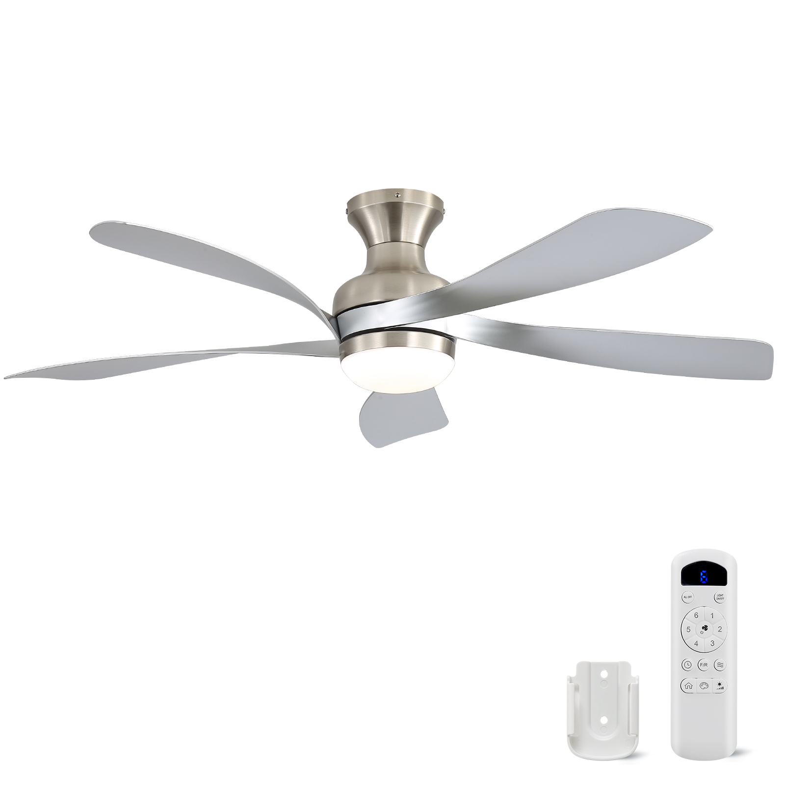 Deckenventilator 132 Cm Mit Dimmbarer Led, Fernbedienung, 5 Flügel, Nickel