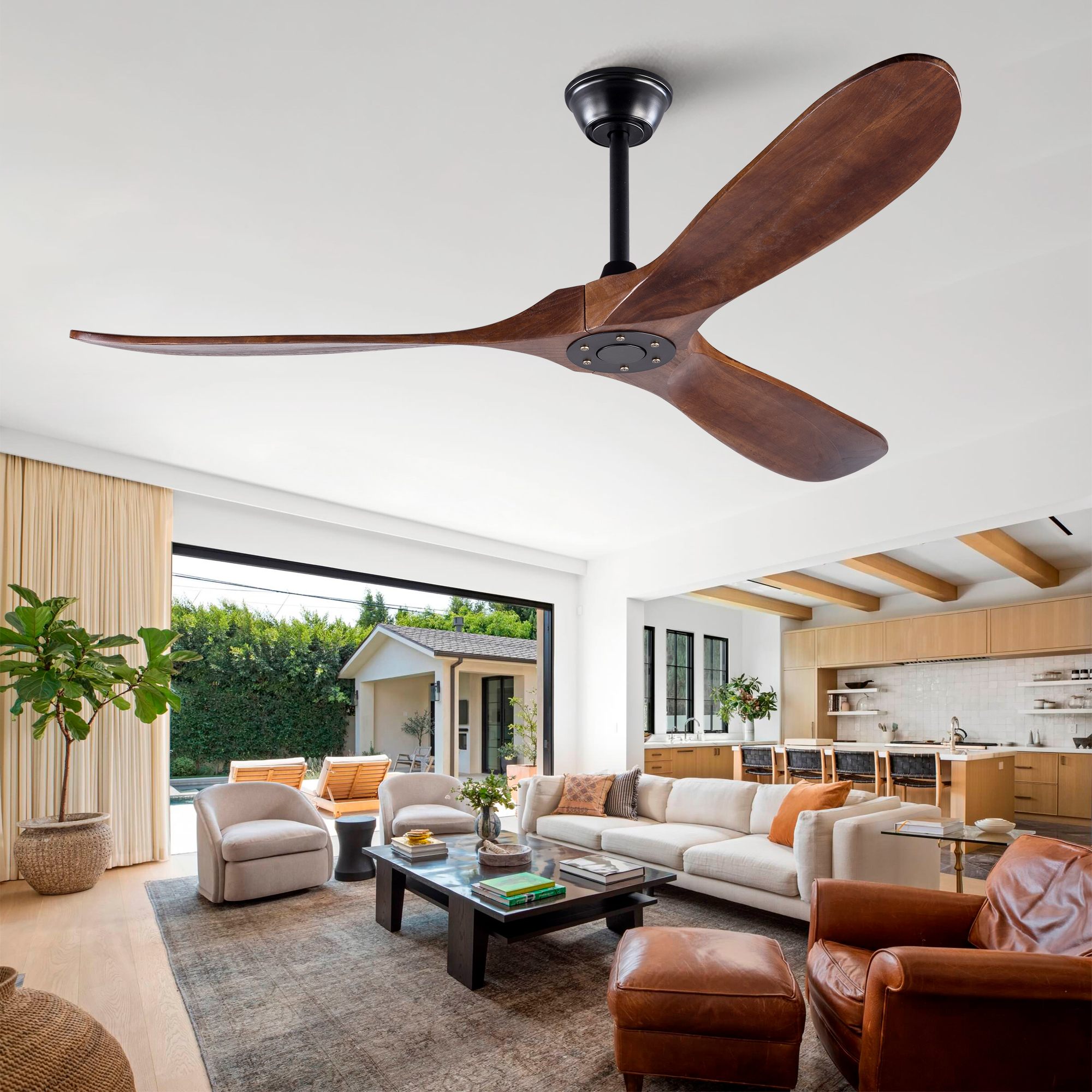 Deckenventilator 152 Cm Ohne Licht, Wasserdicht, Massivholz, Mid-century, Walnuss