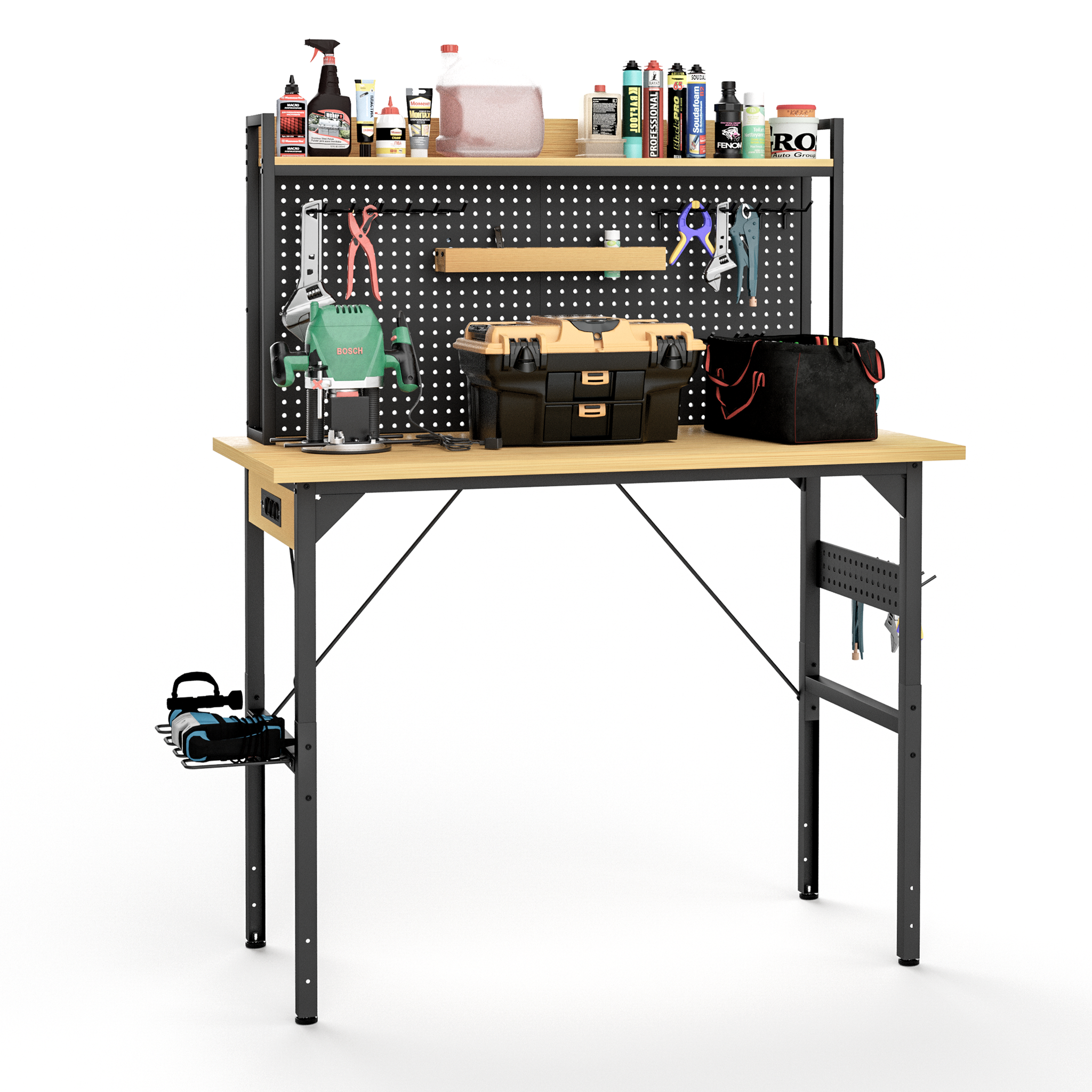 Höhenverstellbare Werkbank 120x60cm Mit Lochwand Rollen 700kg Steckdose Usb Typ-c Werkstatt
