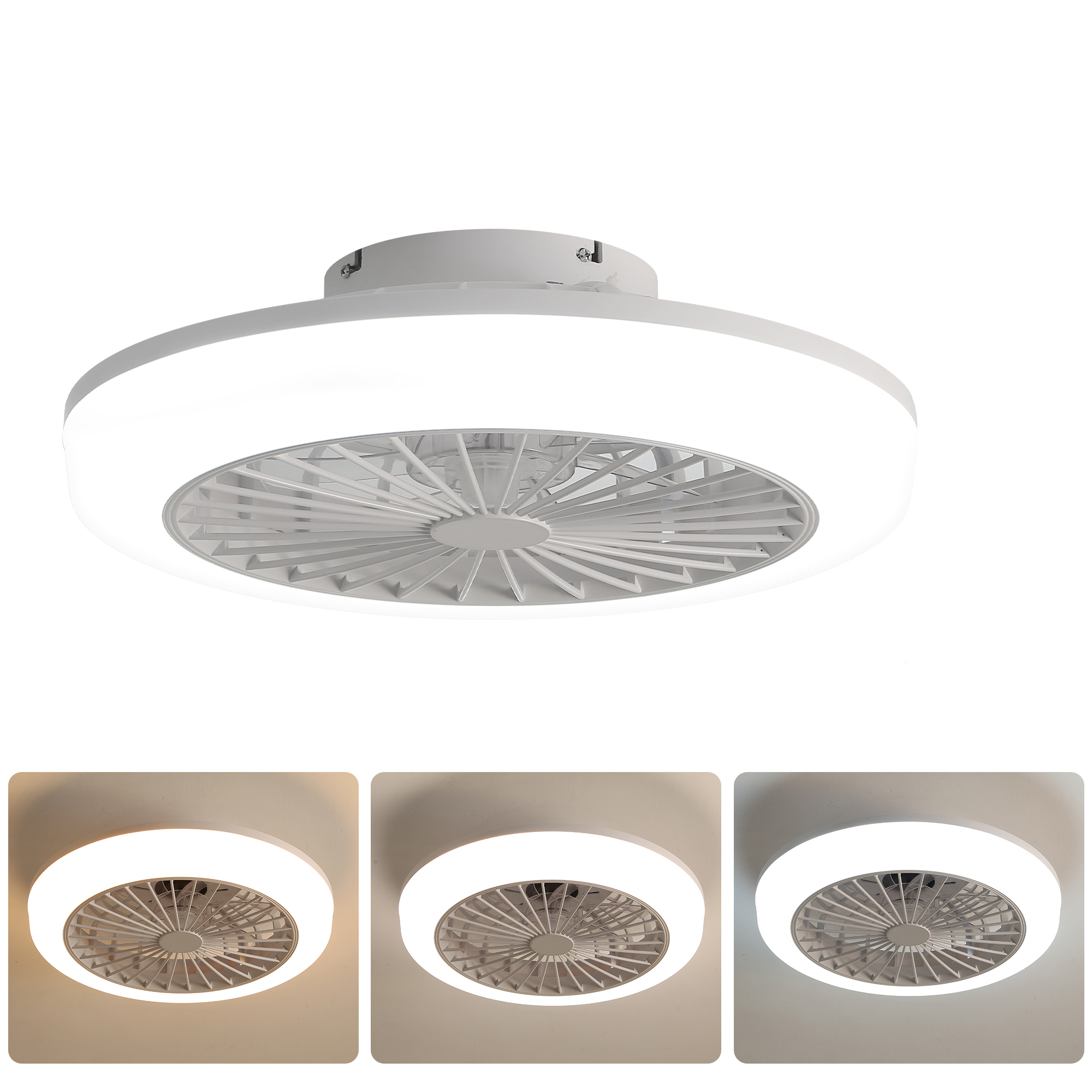 Blattloser Deckenventilator 46 Cm Mit Led-licht & Fernbedienung, Weiß, Abs