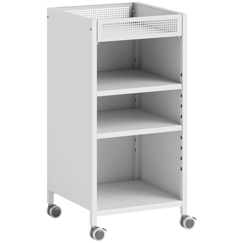 Mobiles Bücherregal 3-stufig Mit Rollen Und Oberem Korb, Metall, Weiß